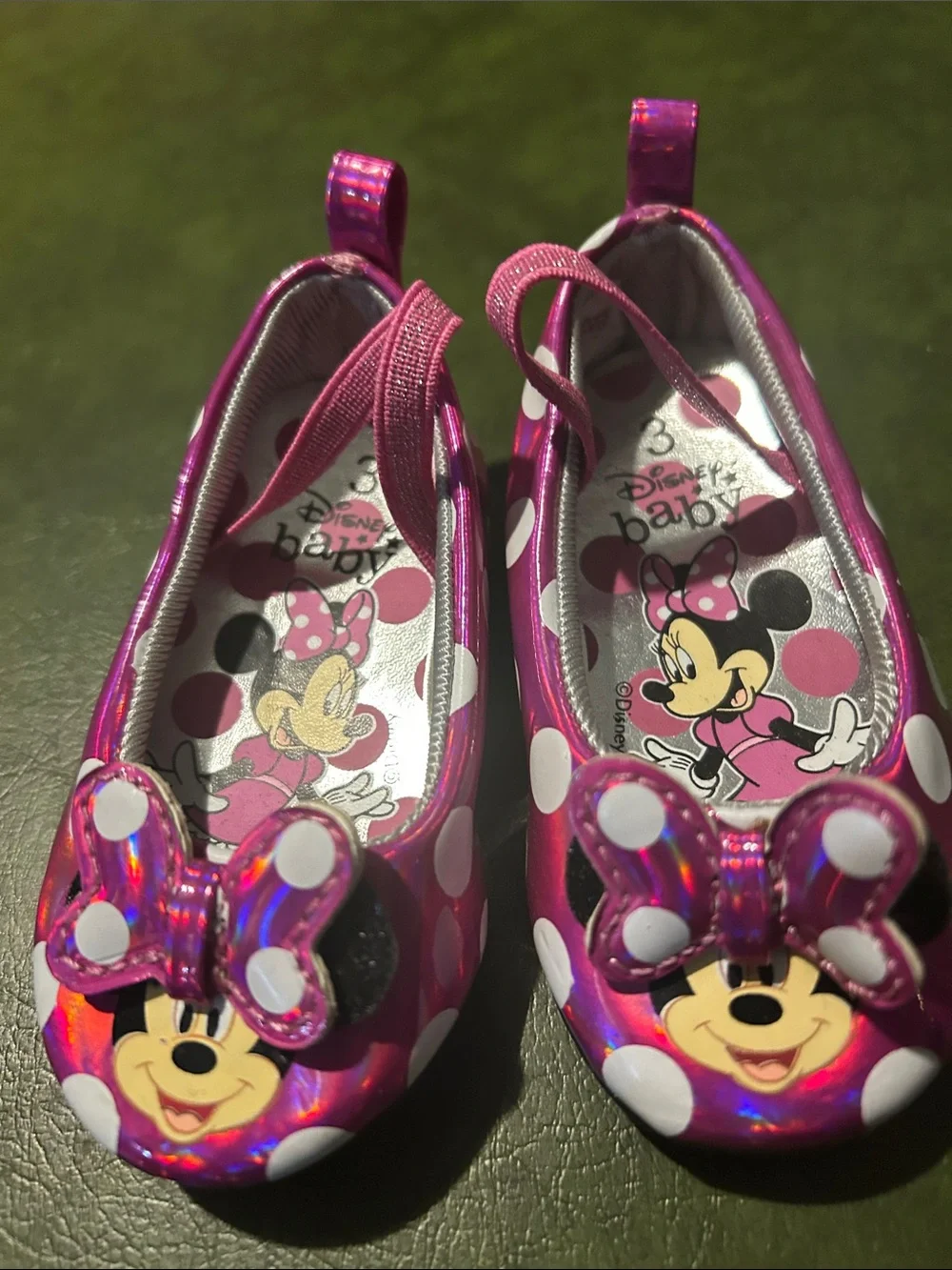 Disney Baby Minnie Mouse Shiny Pink Polka Dot Slip-On Shoes